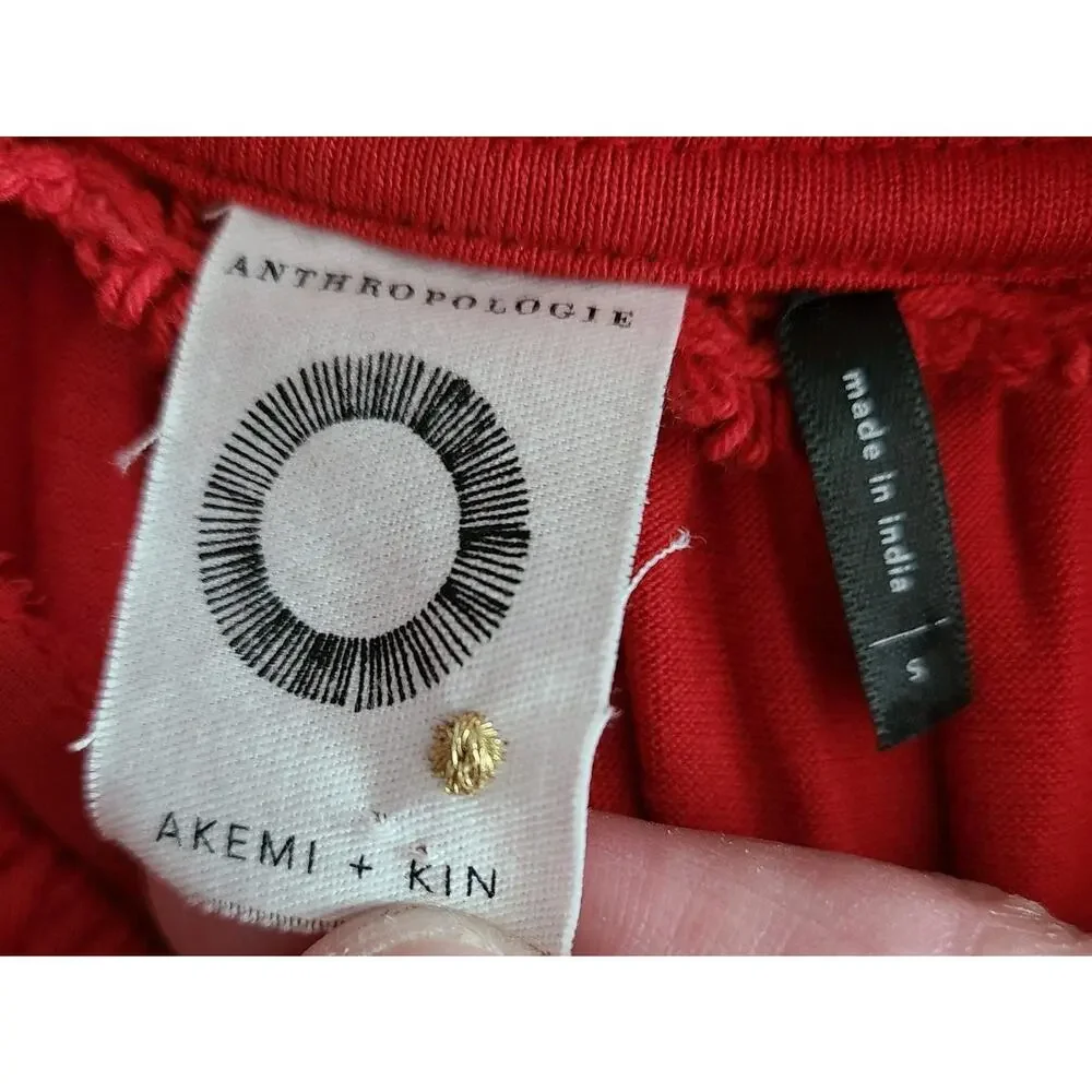 Anthropologie Embroidered Tank Top Small‎ Red Keyhole Bohemian Festive Paisley
